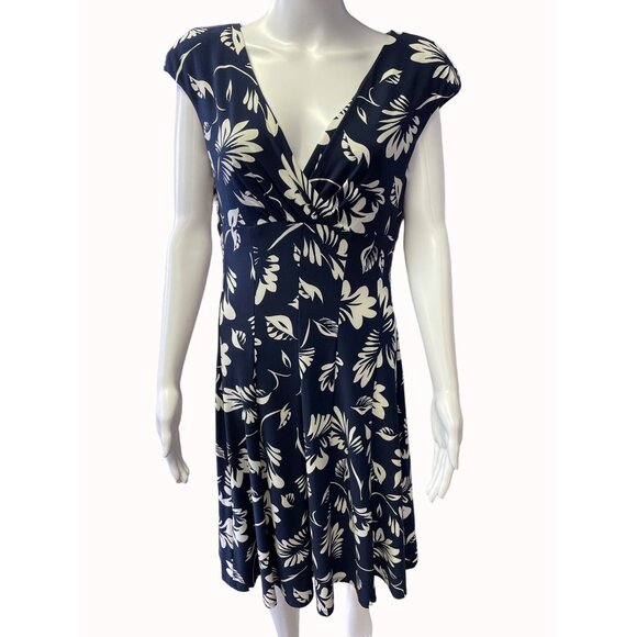 Lauren Ralph Lauren Dresses & Skirts - Lauren Ralph Lauren Women's Blue Tropical Leaf Sleeveless Dress SIze 10 SKU 4400